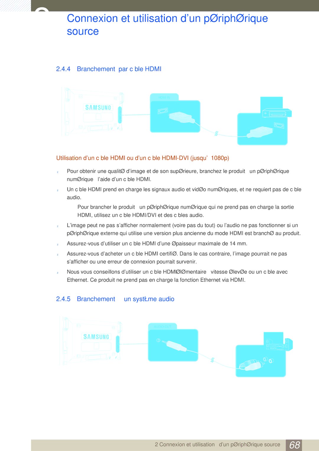 Samsung LH46SLBPLBC/EN manual Branchement par câble Hdmi, Branchement à un système audio 