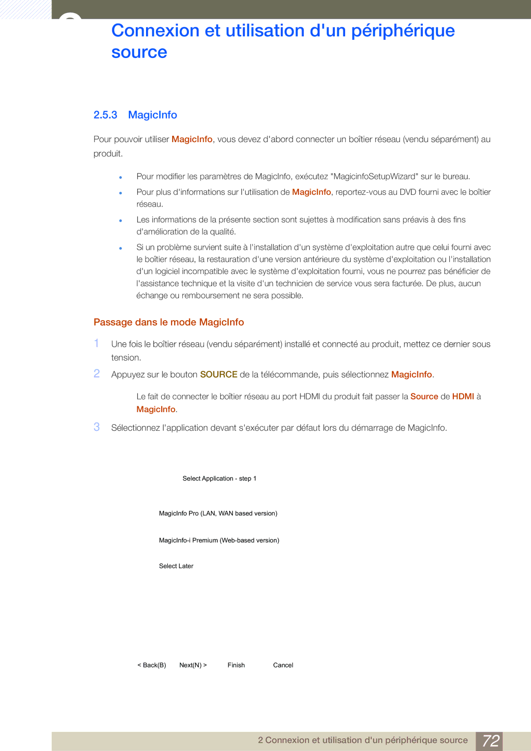 Samsung LH46SLBPLBC/EN manual Passage dans le mode MagicInfo 