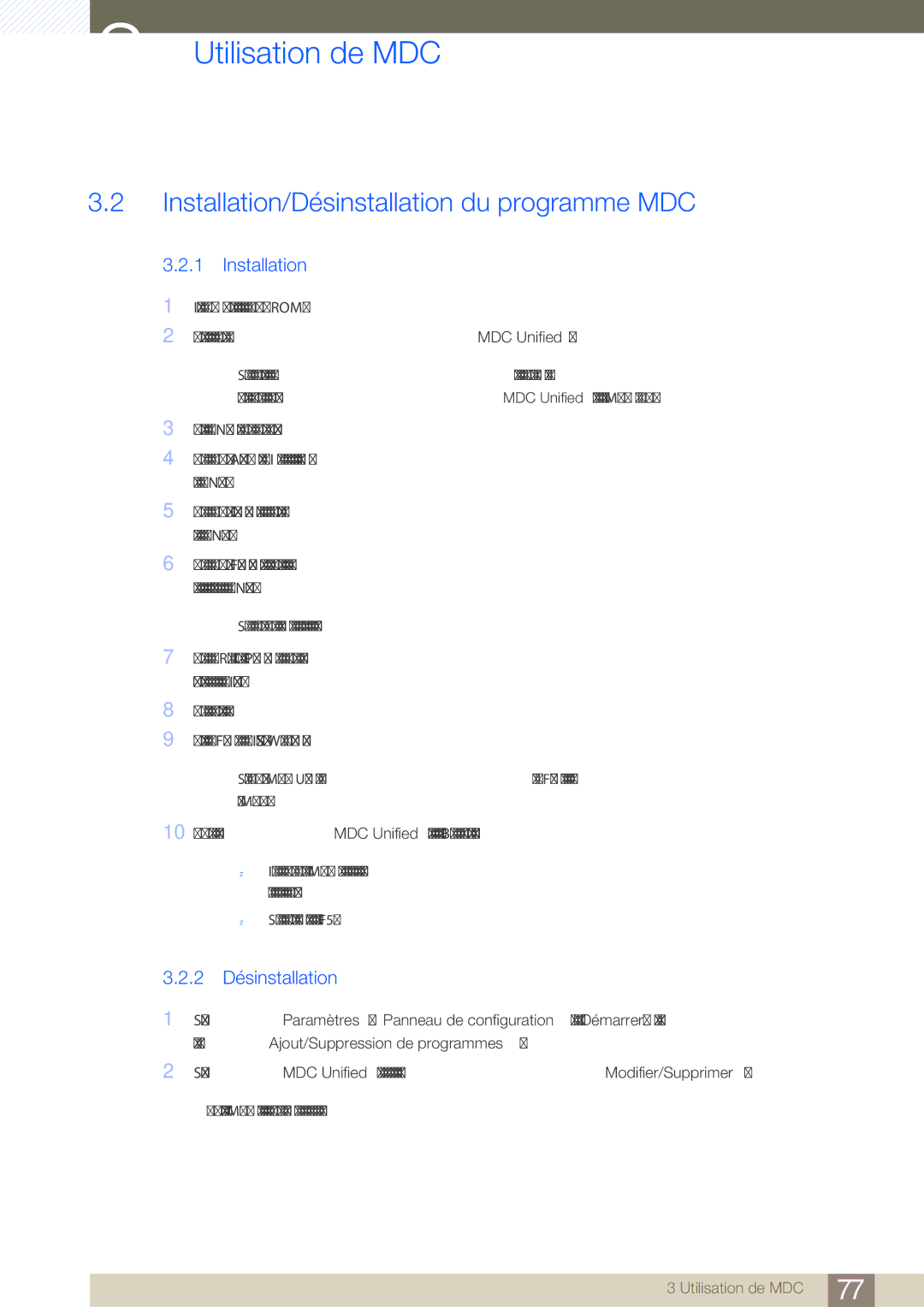 Samsung LH46SLBPLBC/EN manual Installation/Désinstallation du programme MDC, 2 Désinstallation 