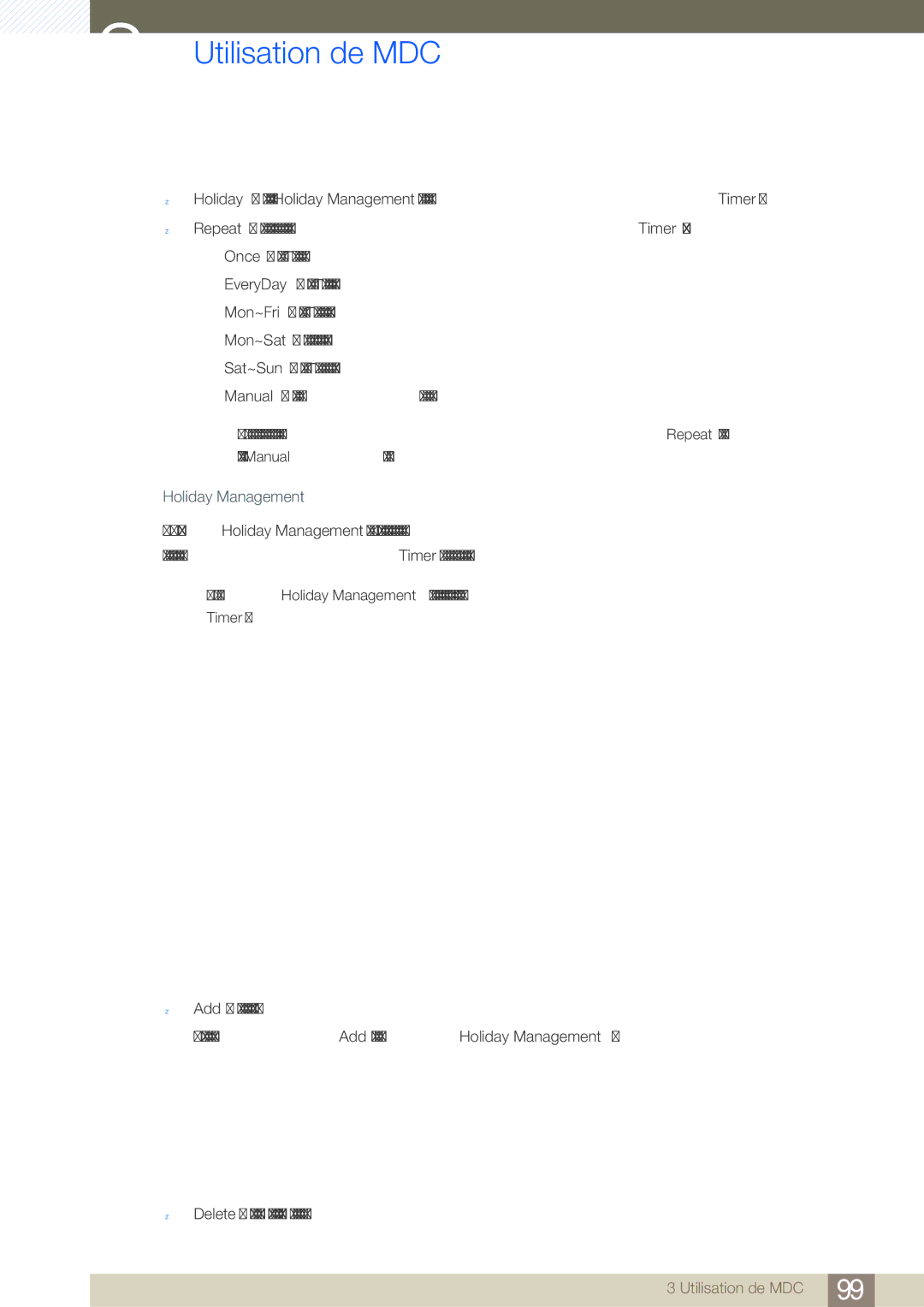 Samsung LH46SLBPLBC/EN manual Holiday Management 