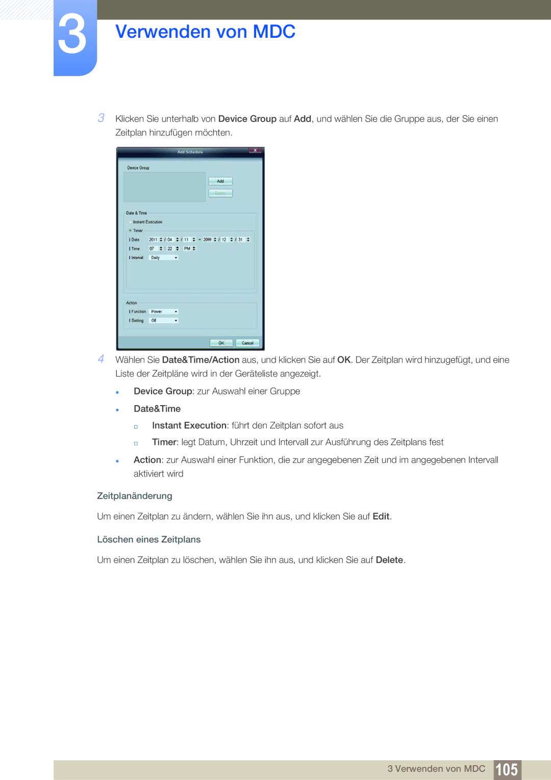 Samsung LH46SLBPLBC/EN manual Zeitplanänderung, Löschen eines Zeitplans 