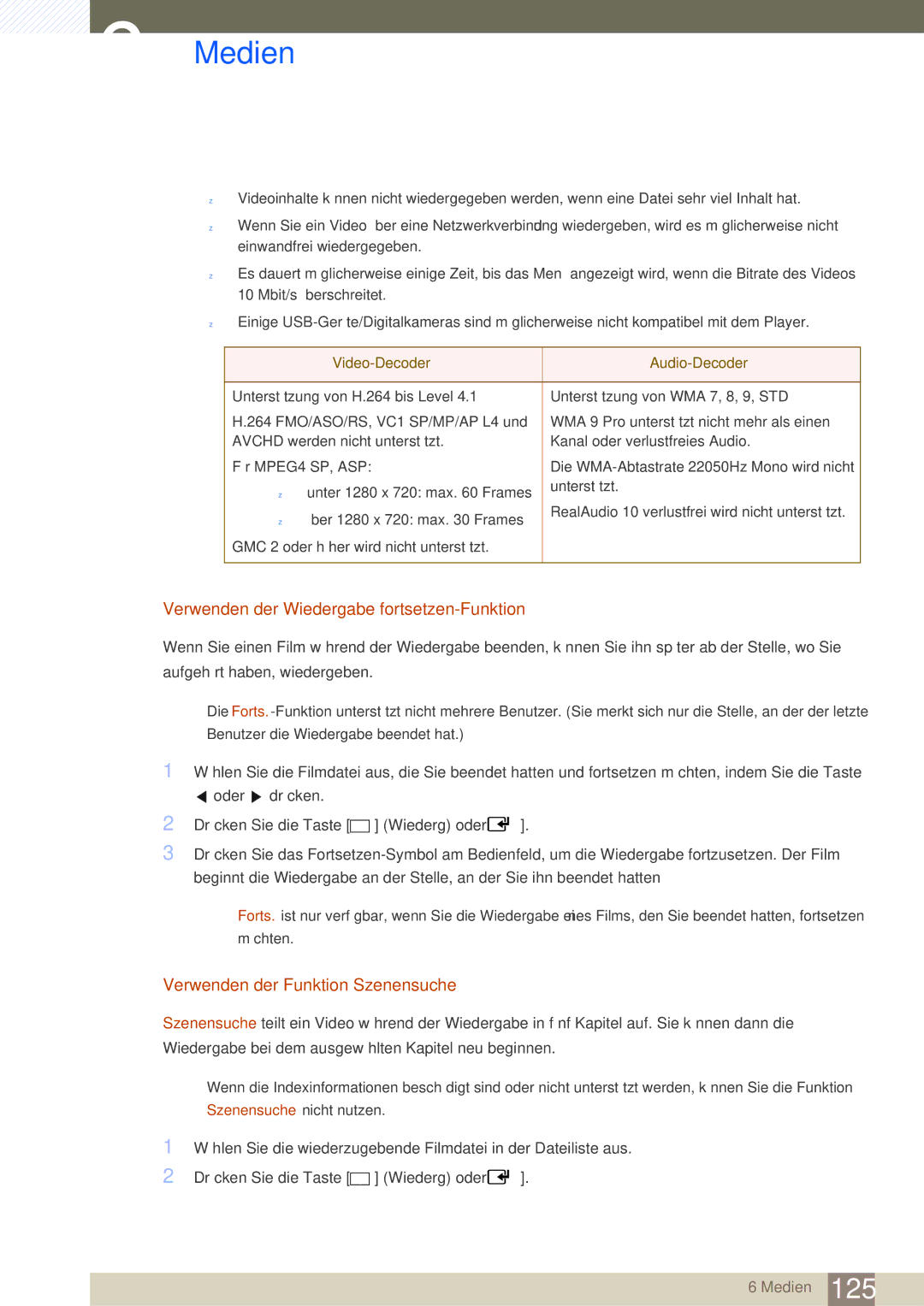 Samsung LH46SLBPLBC/EN manual Verwenden der Wiedergabe fortsetzen-Funktion, Verwenden der Funktion Szenensuche 