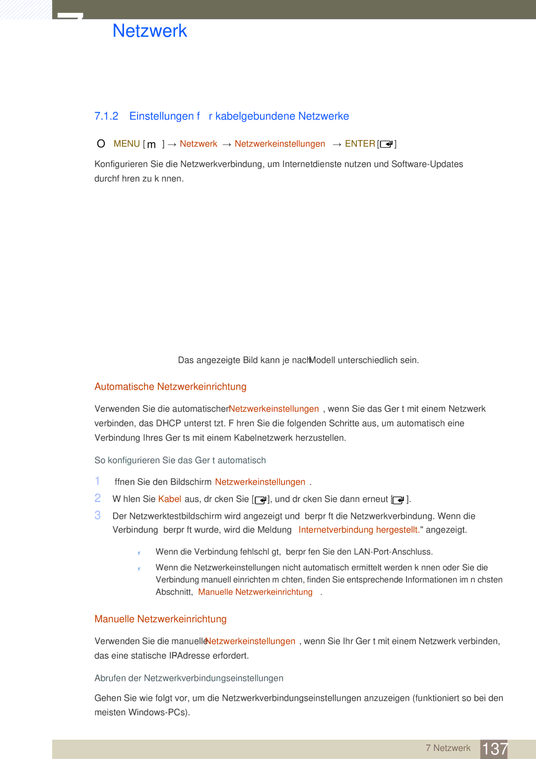 Samsung LH46SLBPLBC/EN manual Einstellungen für kabelgebundene Netzwerke, Automatische Netzwerkeinrichtung 