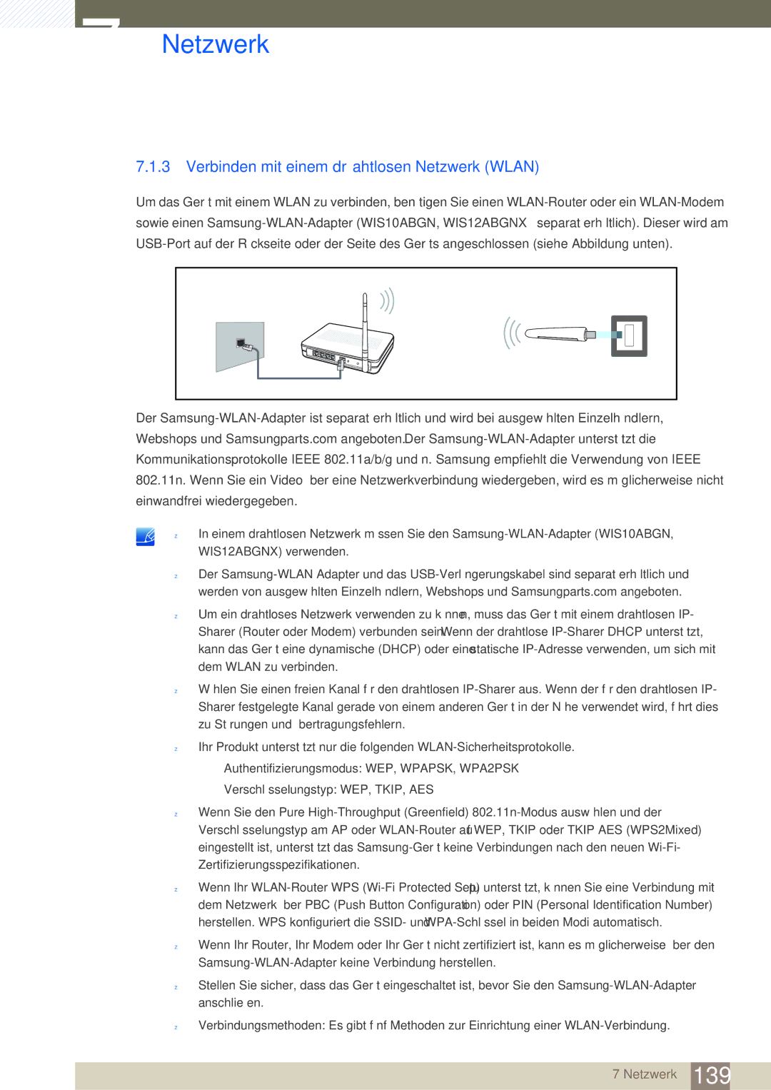 Samsung LH46SLBPLBC/EN manual Verbinden mit einem drahtlosen Netzwerk Wlan 