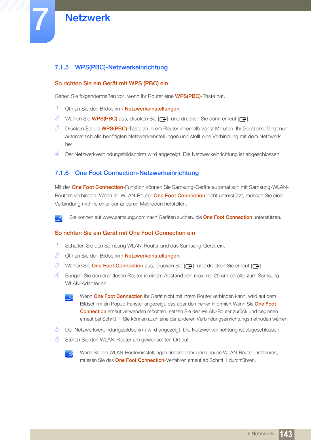 Samsung LH46SLBPLBC/EN manual WPSPBC-Netzwerkeinrichtung, One Foot Connection-Netzwerkeinrichtung 