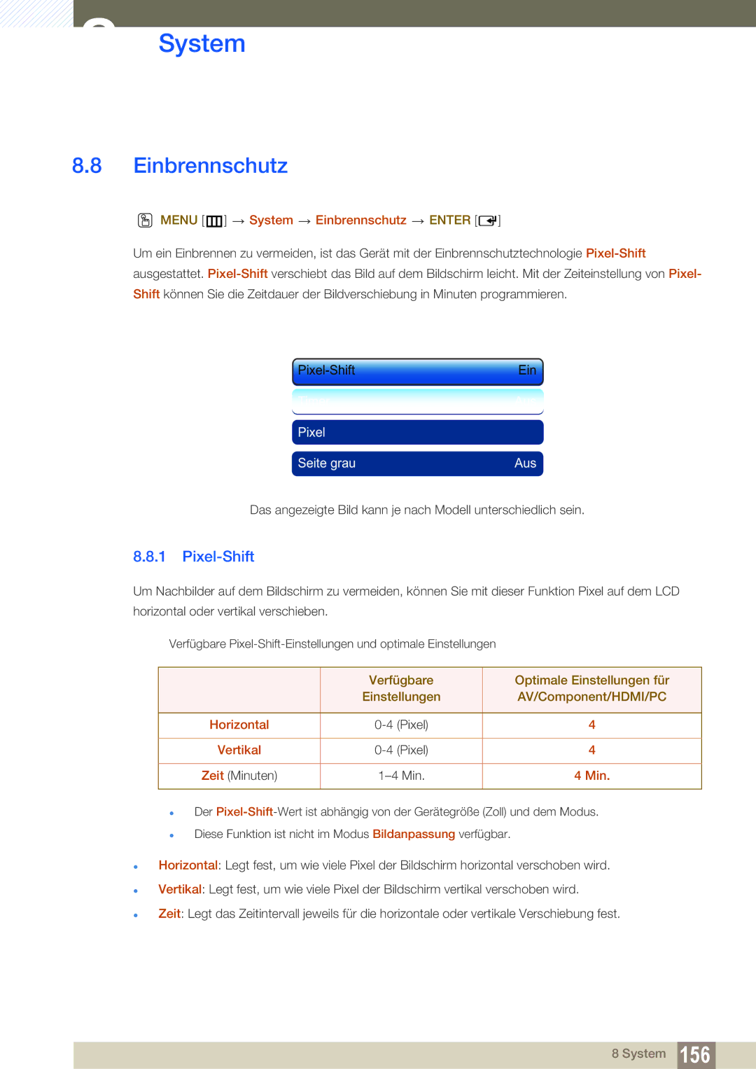 Samsung LH46SLBPLBC/EN manual Einbrennschutz, Pixel-Shift 