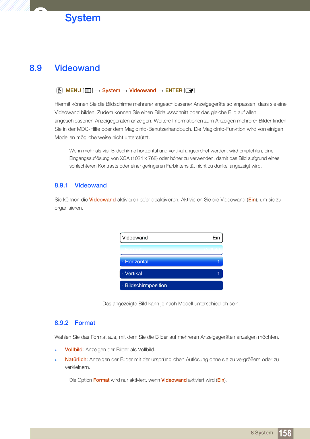 Samsung LH46SLBPLBC/EN manual Format, Menu m System Videowand Enter 