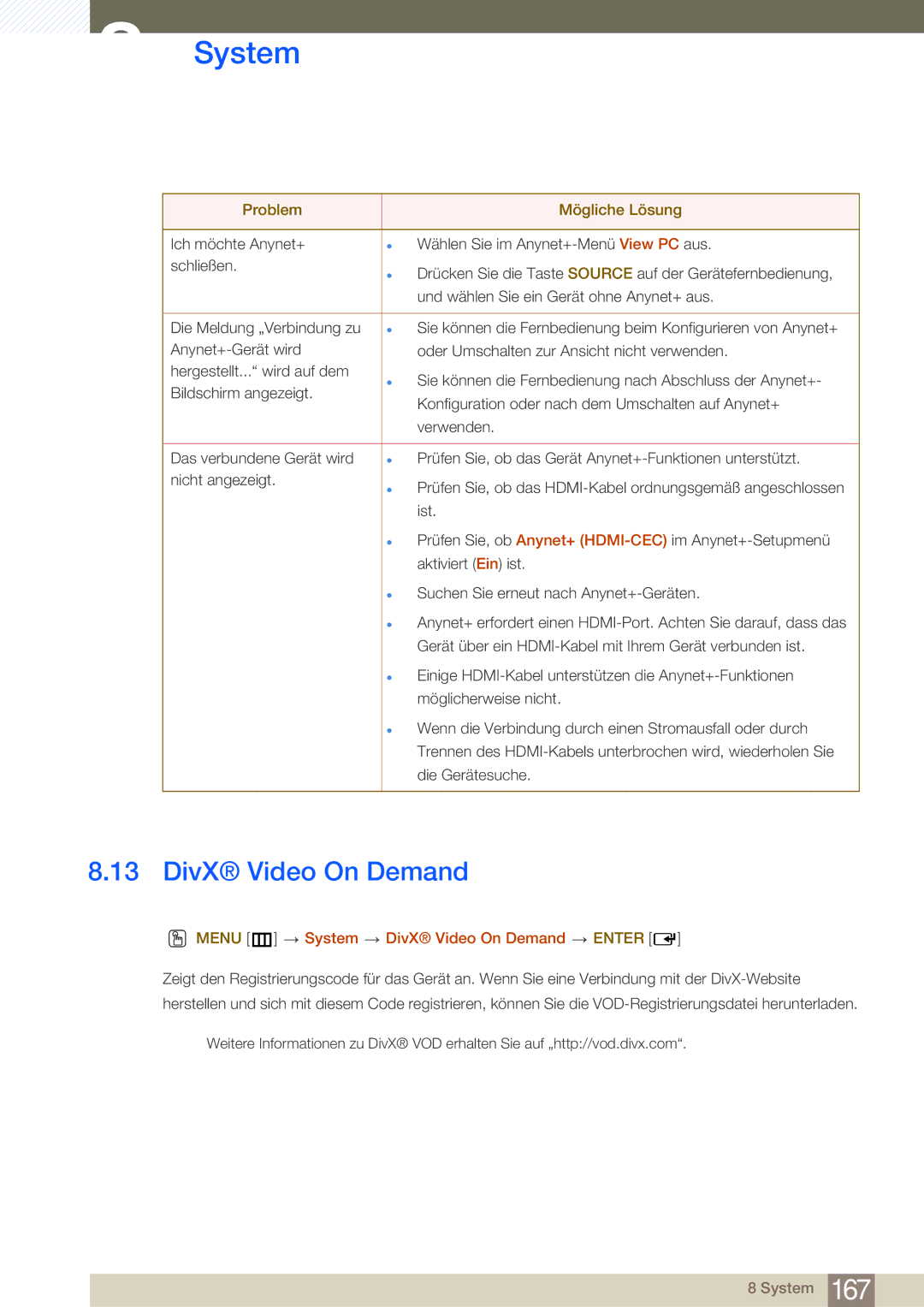 Samsung LH46SLBPLBC/EN manual Menu m System DivX Video On Demand Enter 