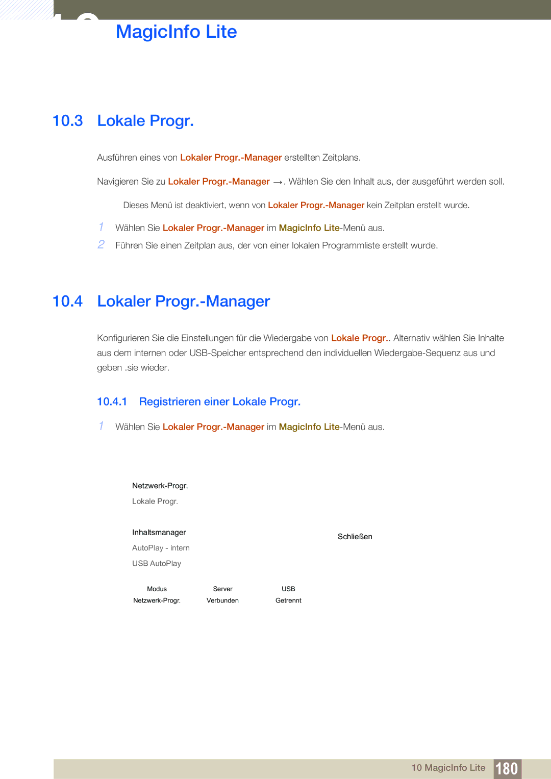 Samsung LH46SLBPLBC/EN manual Lokaler Progr.-Manager, Registrieren einer Lokale Progr 