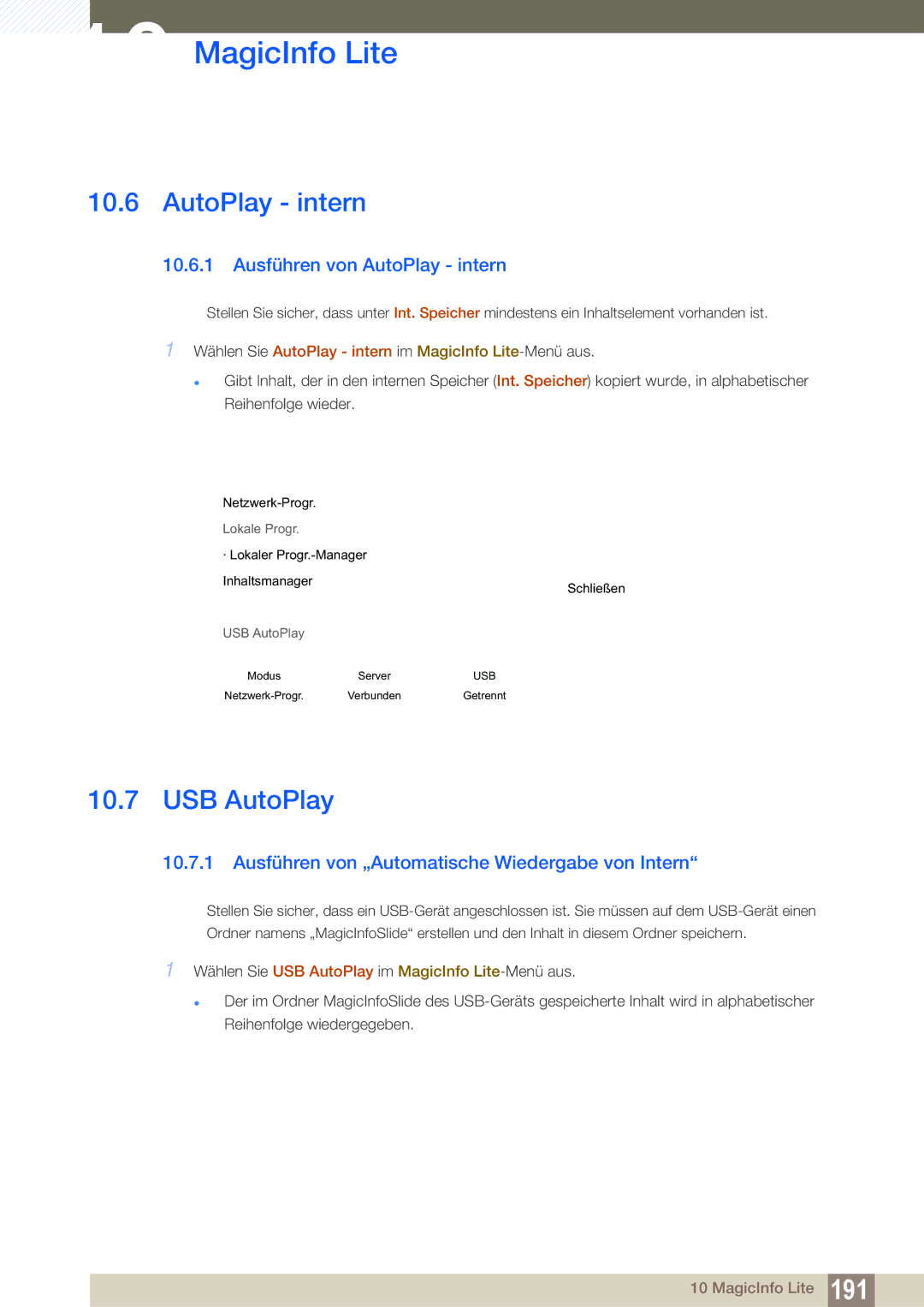 Samsung LH46SLBPLBC/EN USB AutoPlay, Ausführen von AutoPlay intern, Ausführen von „Automatische Wiedergabe von Intern 