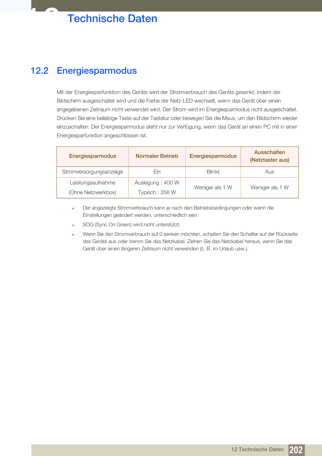 Samsung LH46SLBPLBC/EN manual Energiesparmodus 