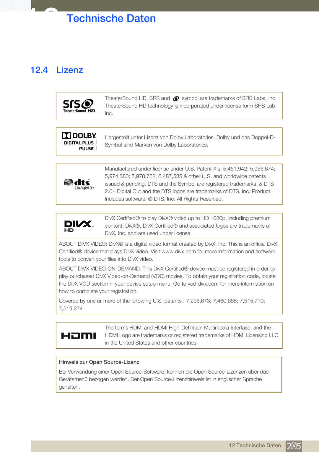 Samsung LH46SLBPLBC/EN manual Lizenz 