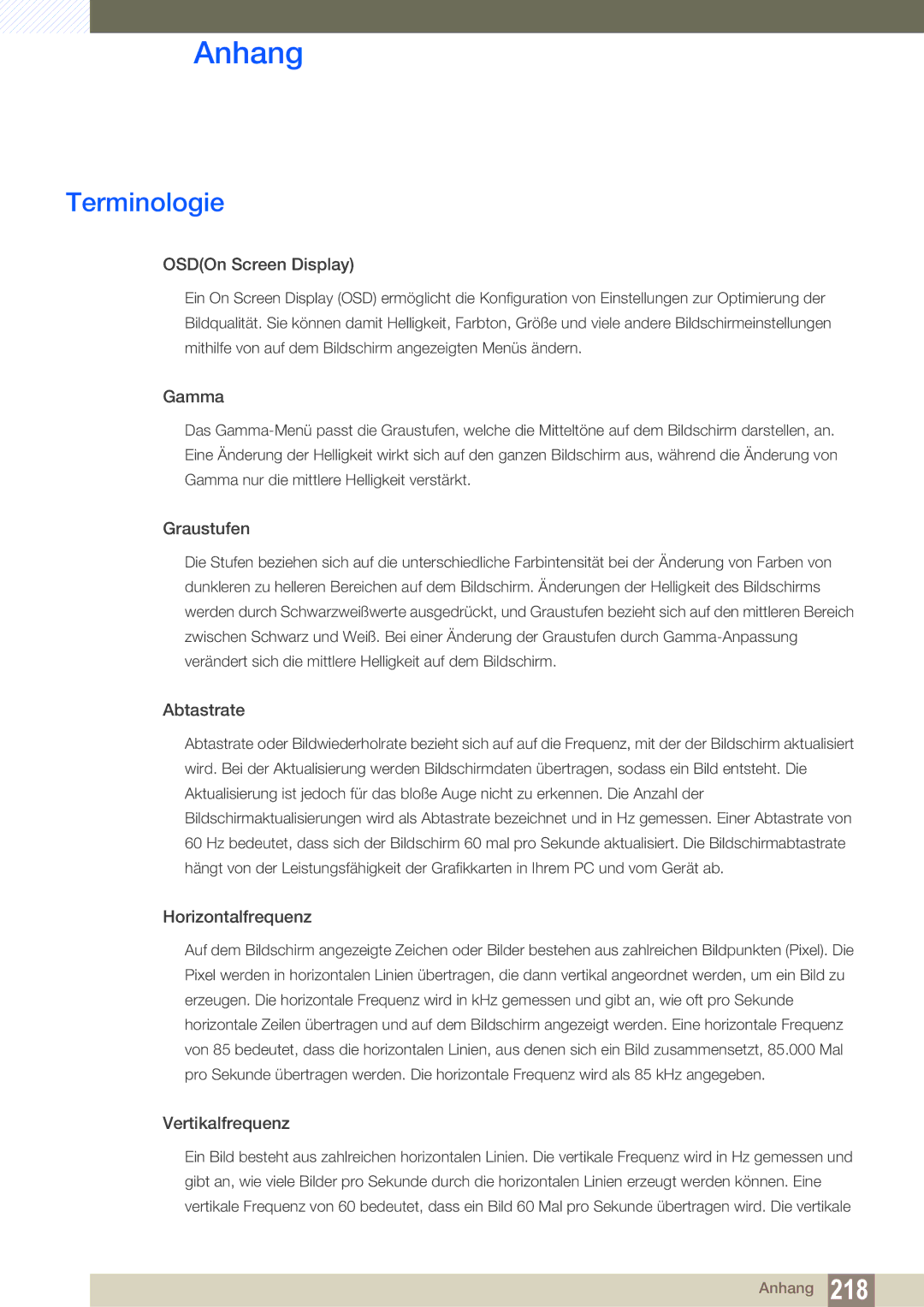 Samsung LH46SLBPLBC/EN manual Terminologie, OSDOn Screen Display 