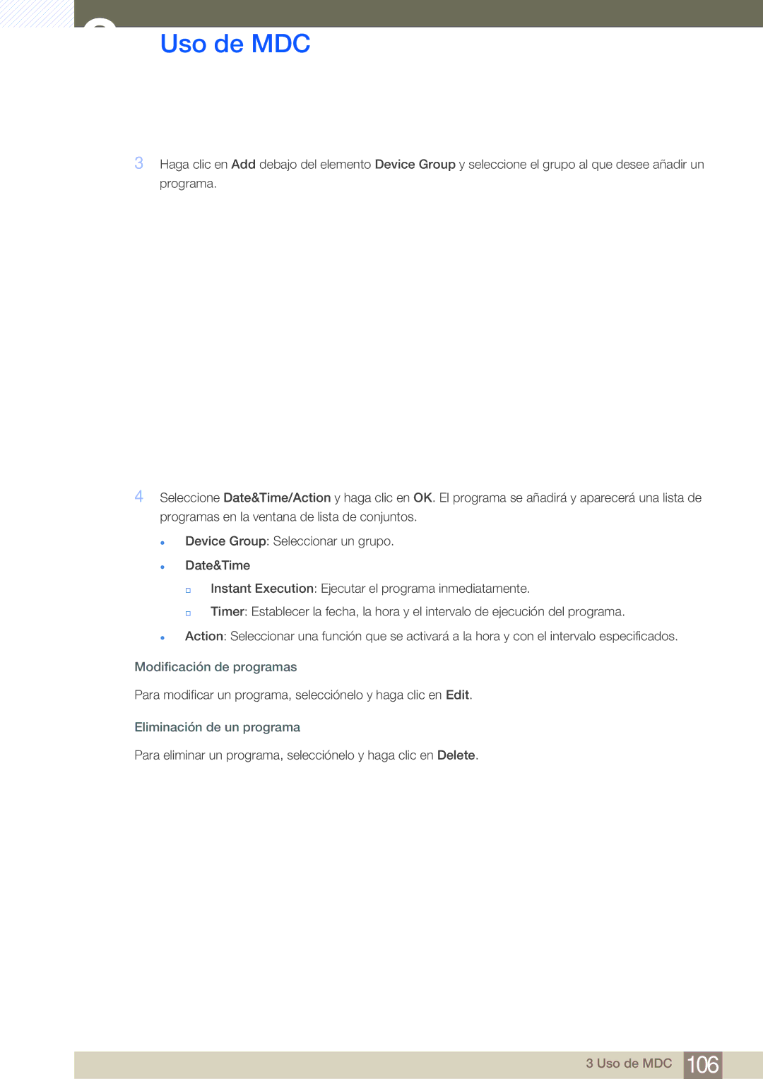 Samsung LH46SLBPLBC/EN manual Modificación de programas, Eliminación de un programa 