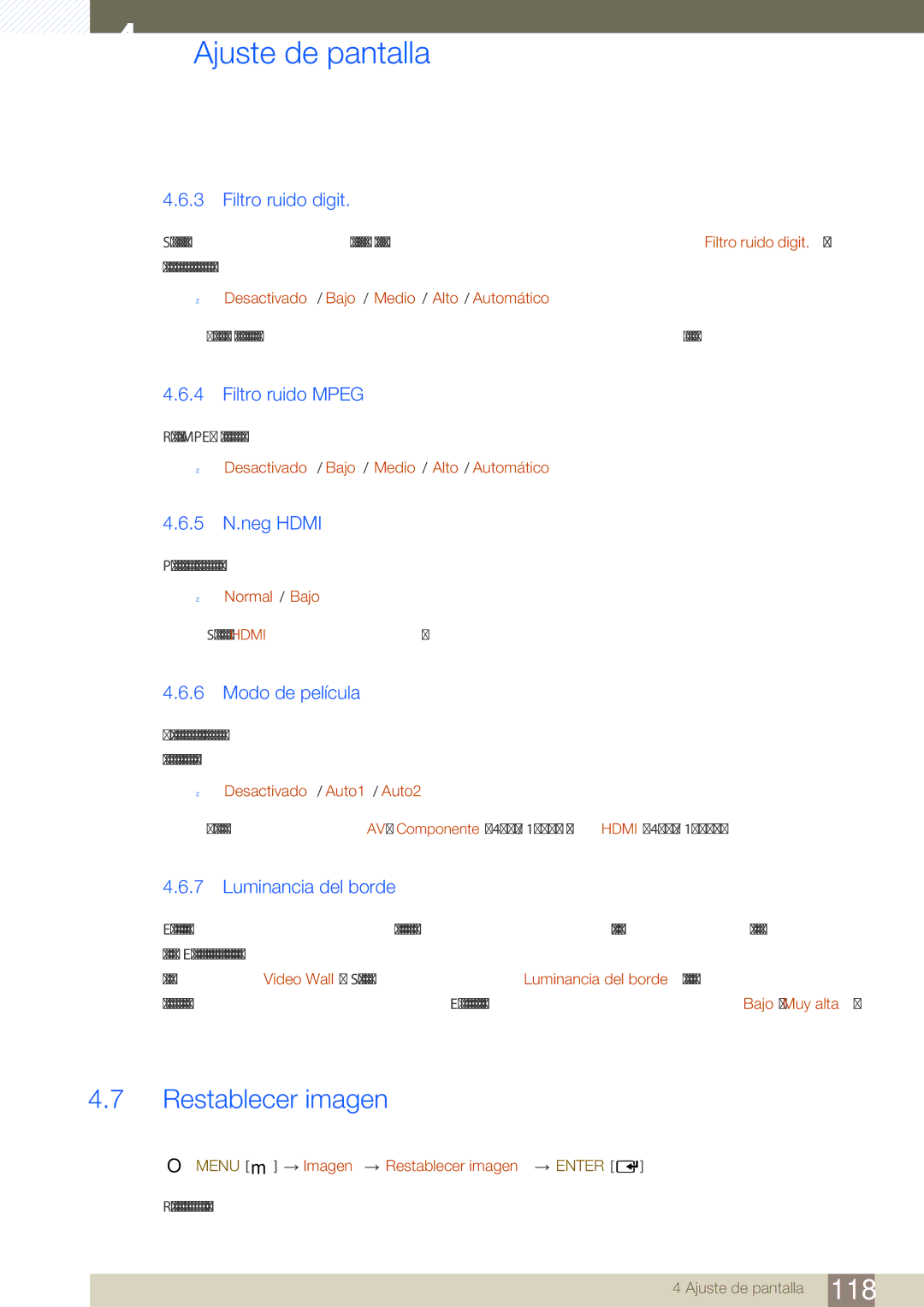 Samsung LH46SLBPLBC/EN manual Restablecer imagen 