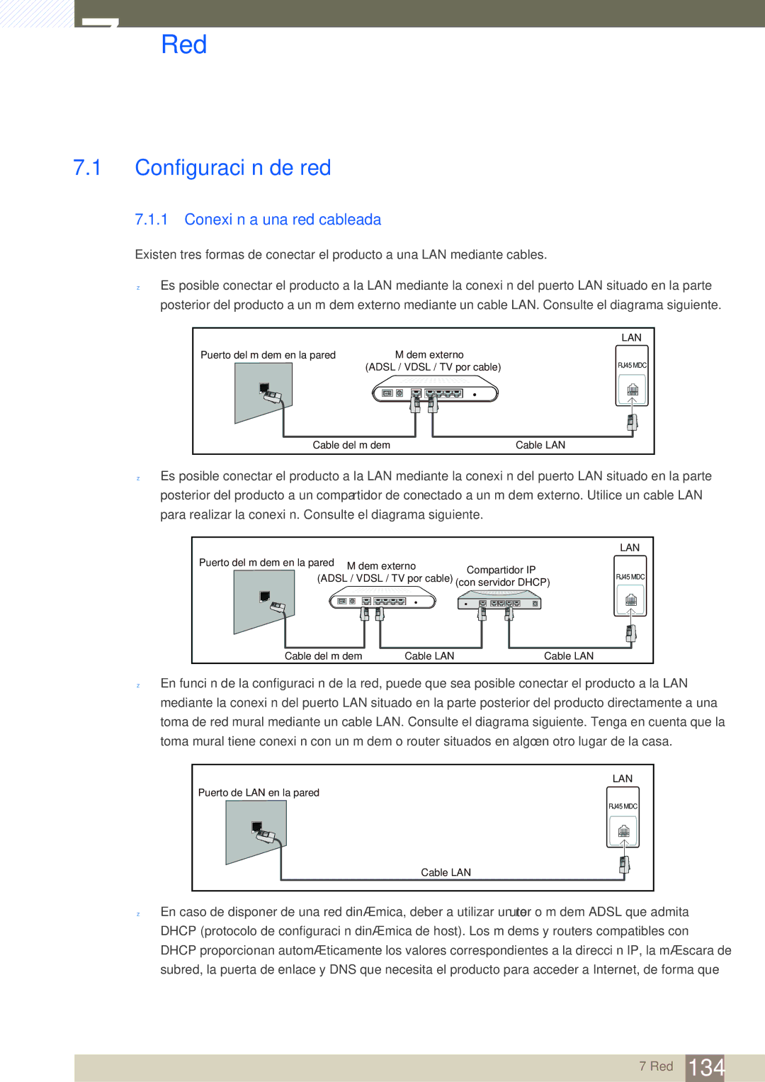 Samsung LH46SLBPLBC/EN manual Red, Configuración de red, Conexión a una red cableada 