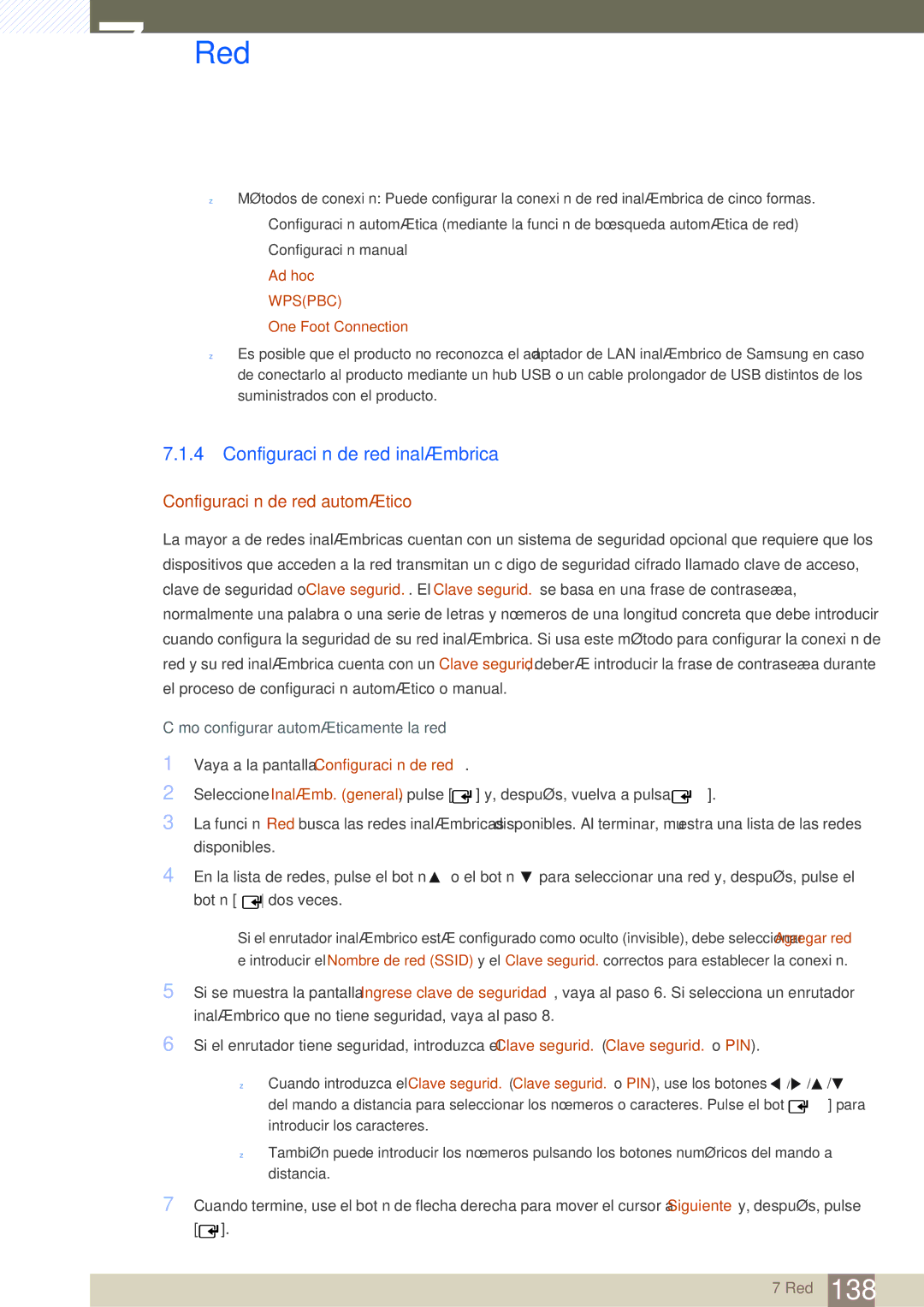 Samsung LH46SLBPLBC/EN manual Configuración de red inalámbrica, Ad hoc, One Foot Connection 