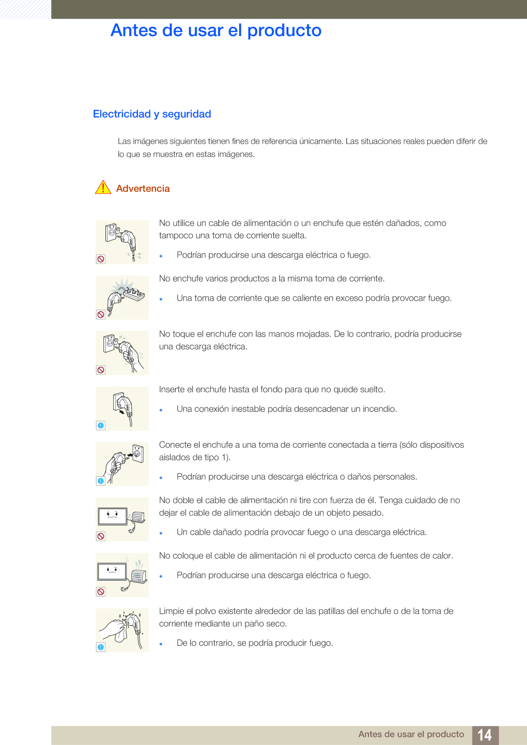 Samsung LH46SLBPLBC/EN manual Electricidad y seguridad, Advertencia 