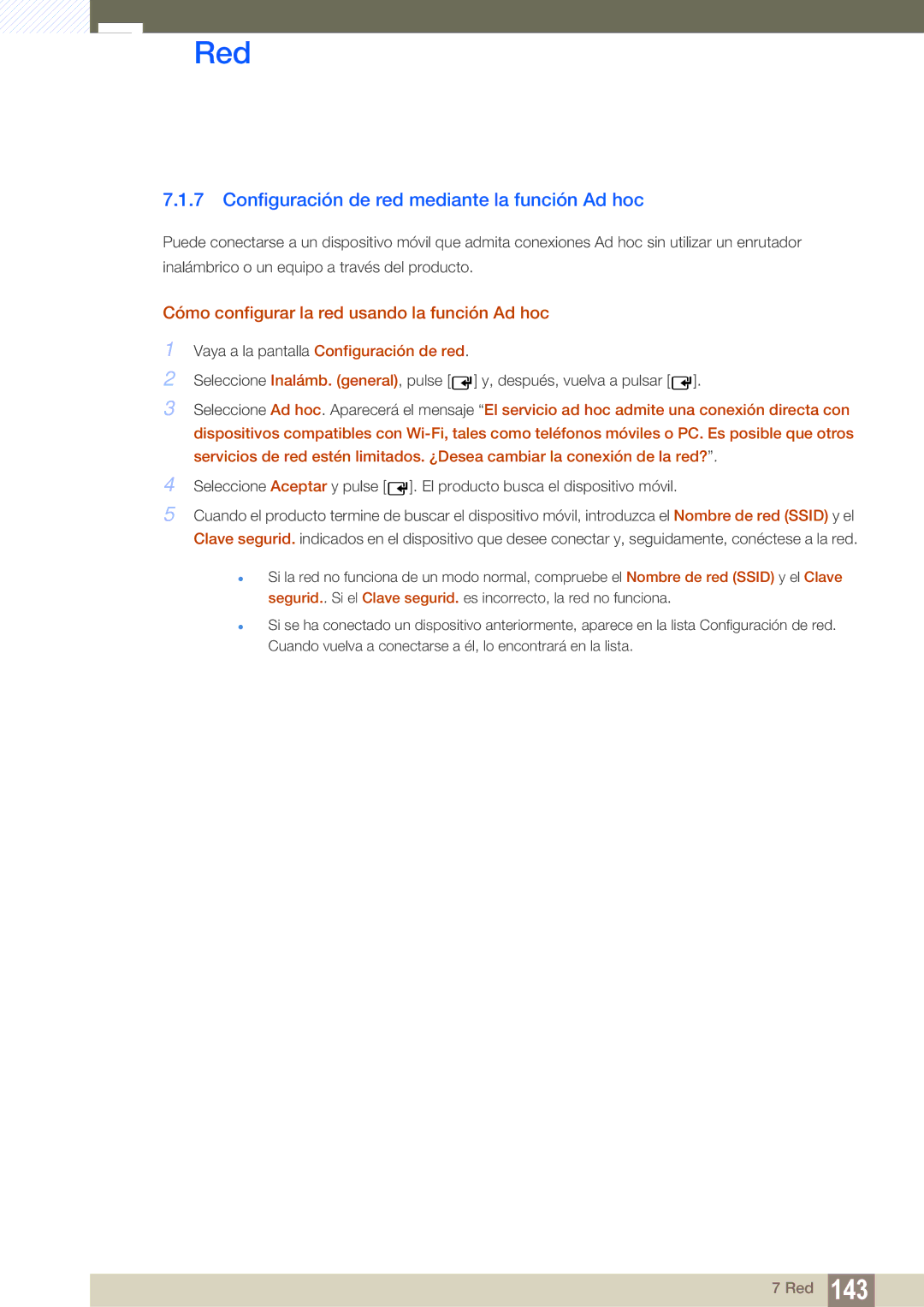 Samsung LH46SLBPLBC/EN Configuración de red mediante la función Ad hoc, Cómo configurar la red usando la función Ad hoc 