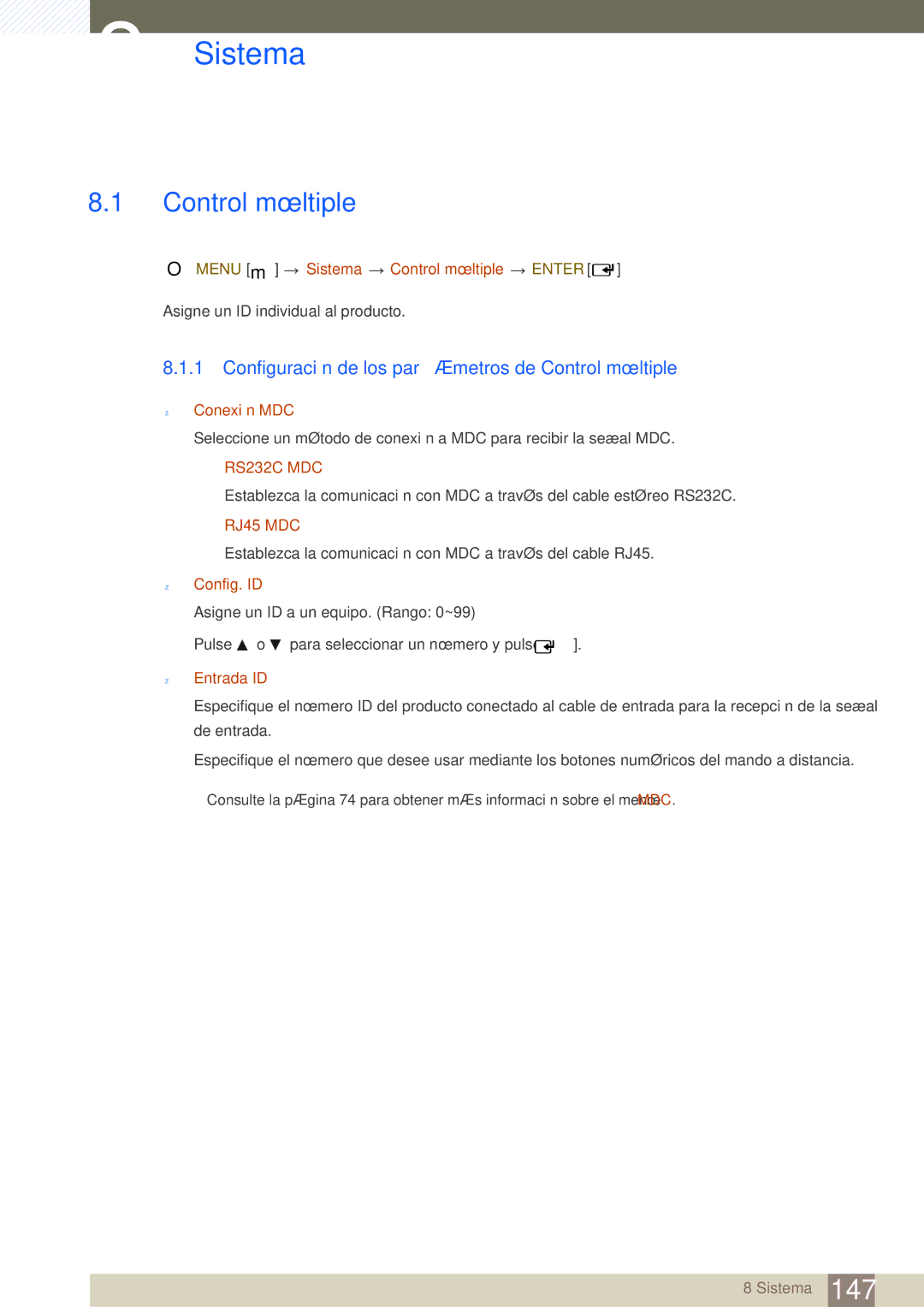 Samsung LH46SLBPLBC/EN manual Sistema, Control múltiple 