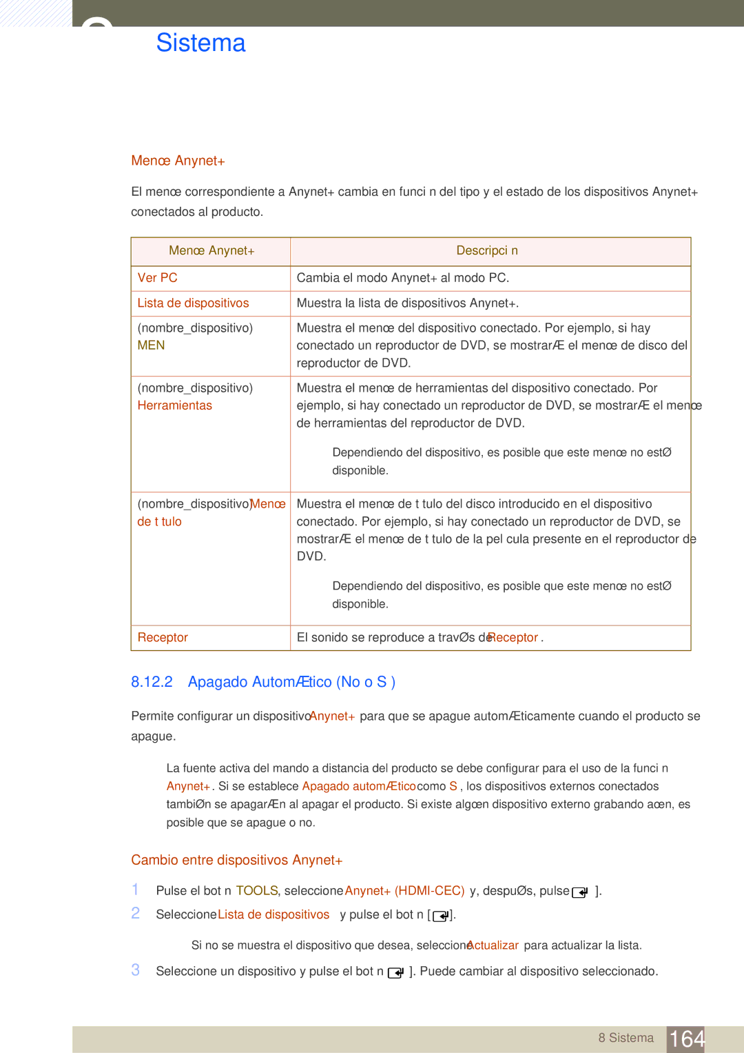 Samsung LH46SLBPLBC/EN manual Apagado Automático No o Sí, Menú Anynet+, Cambio entre dispositivos Anynet+ 