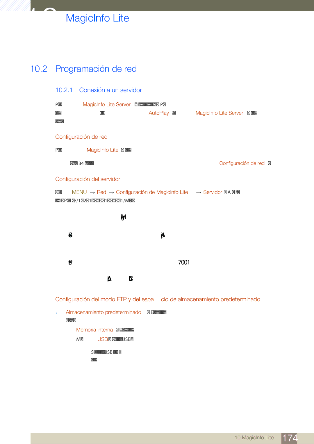 Samsung LH46SLBPLBC/EN manual Programación de red, Conexión a un servidor, Configuración de red, Configuración del servidor 