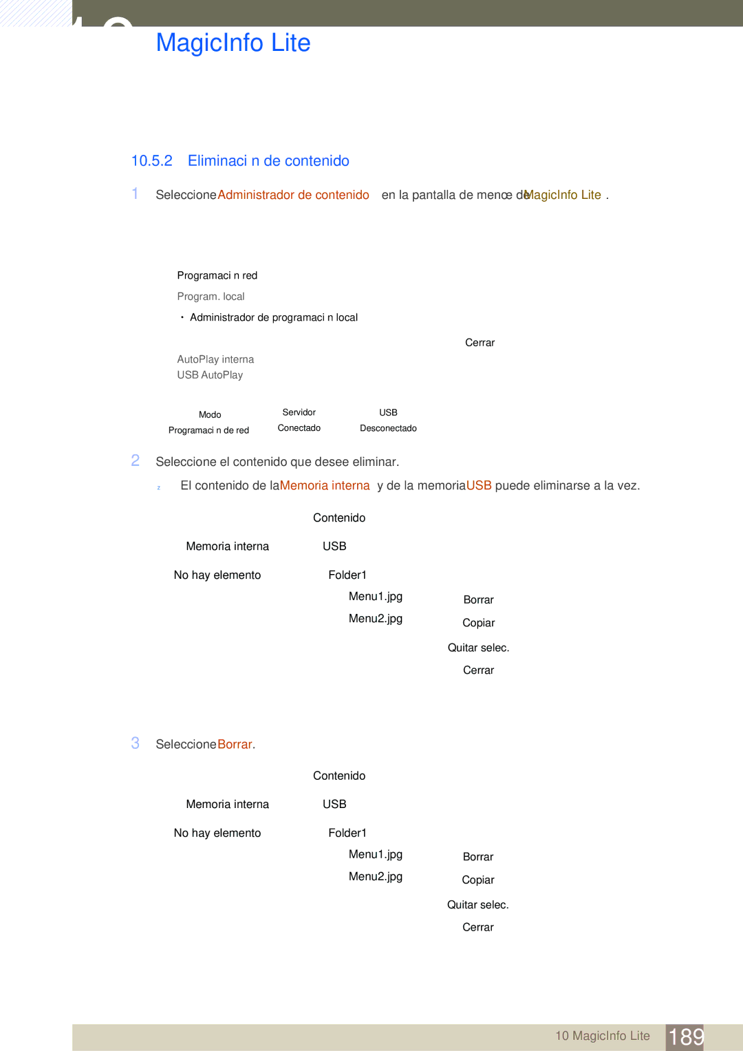 Samsung LH46SLBPLBC/EN manual Eliminación de contenido 