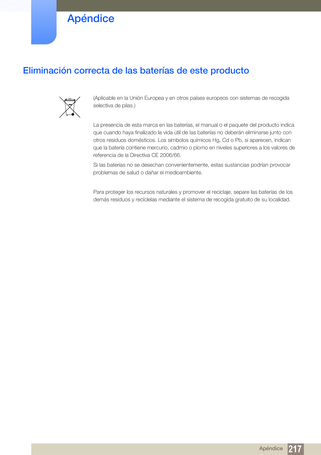 Samsung LH46SLBPLBC/EN manual Eliminación correcta de las baterías de este producto 