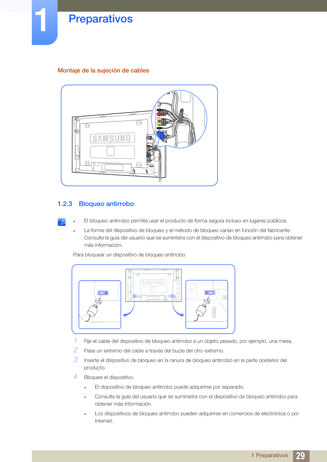 Samsung LH46SLBPLBC/EN manual Bloqueo antirrobo, Montaje de la sujeción de cables 