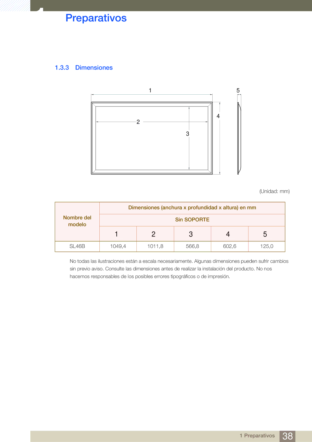 Samsung LH46SLBPLBC/EN manual Dimensiones, SL46B 