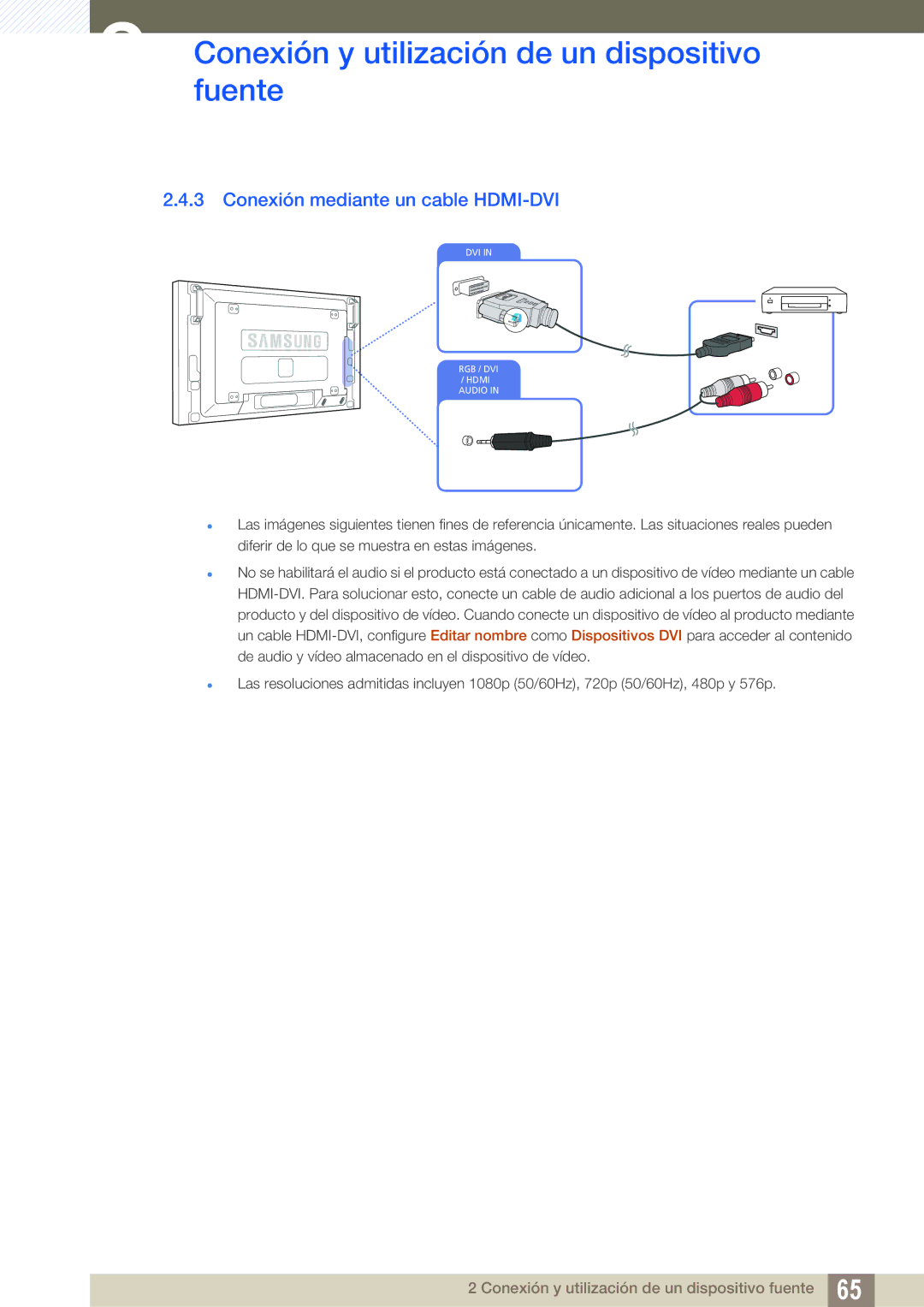 Samsung LH46SLBPLBC/EN manual Conexión mediante un cable HDMI-DVI 