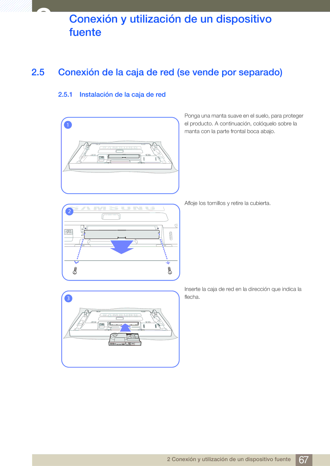 Samsung LH46SLBPLBC/EN manual Conexión de la caja de red se vende por separado, Instalación de la caja de red 