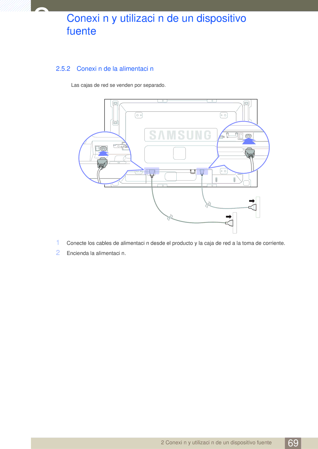 Samsung LH46SLBPLBC/EN manual Conexión de la alimentación 