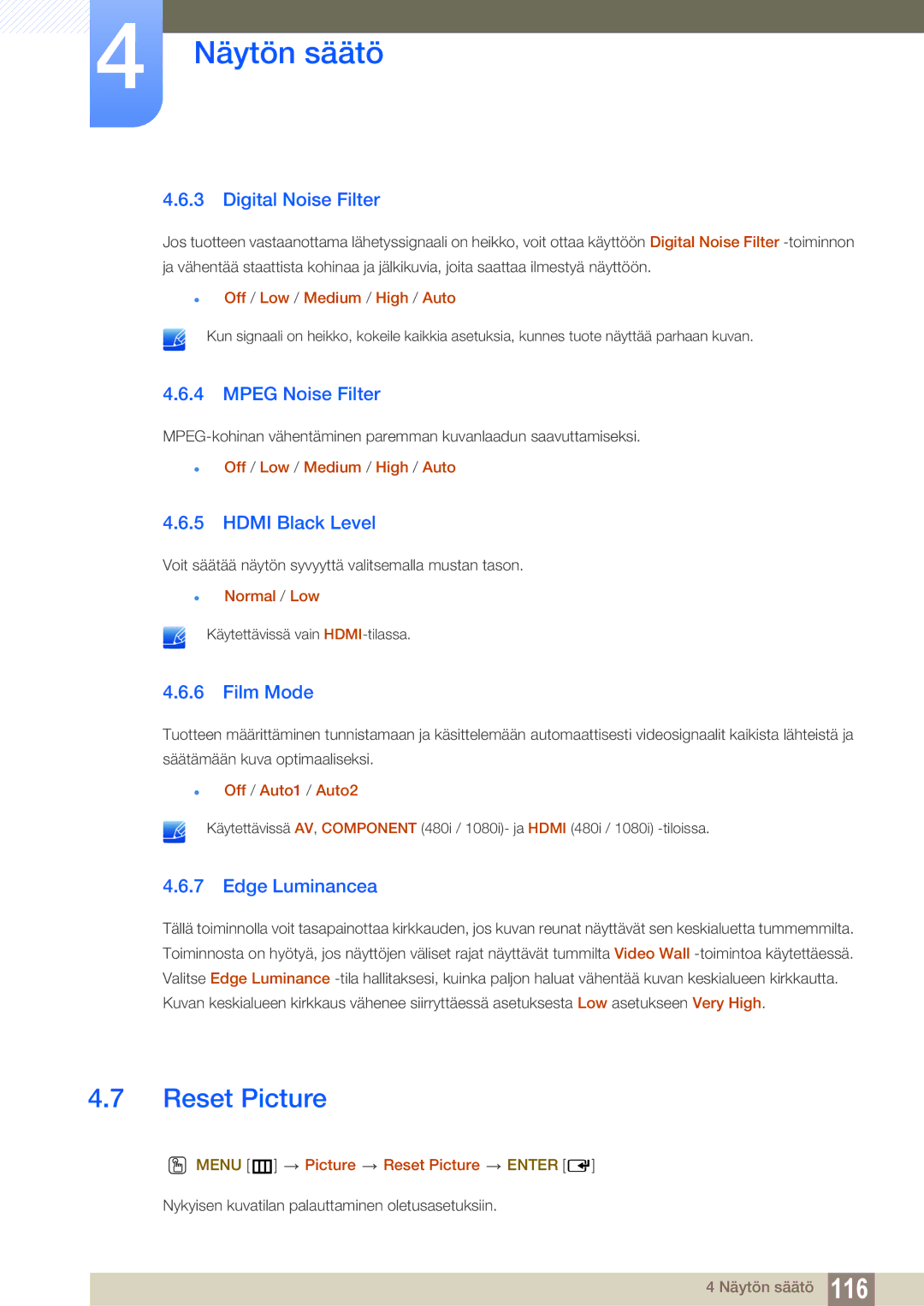 Samsung LH46SLBPLBC/EN manual Reset Picture 