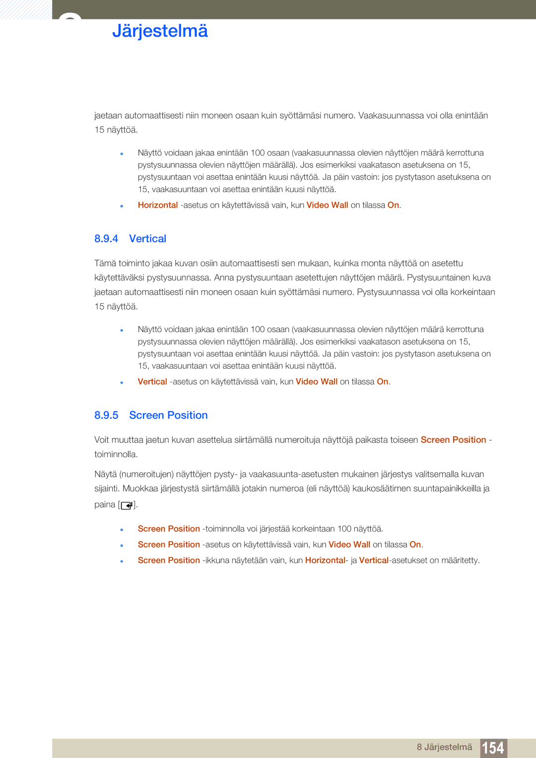 Samsung LH46SLBPLBC/EN manual Vertical, Screen Position 