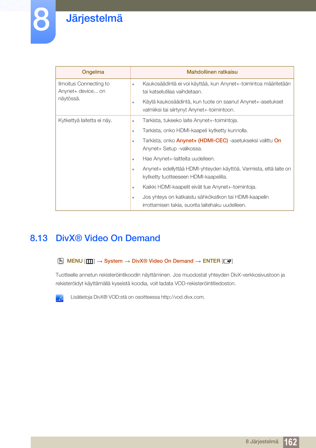 Samsung LH46SLBPLBC/EN manual Menu m System DivX Video On Demand Enter 