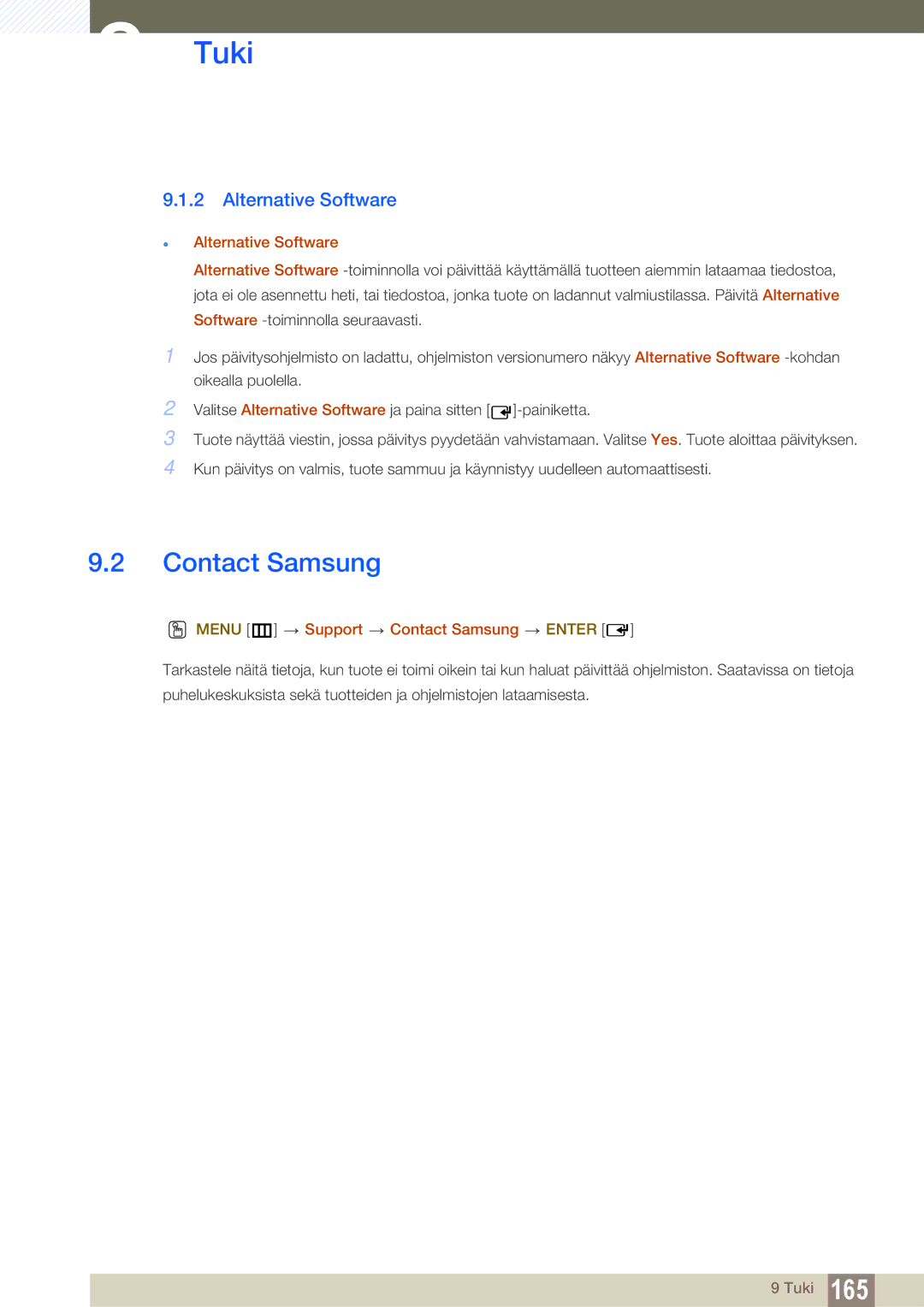 Samsung LH46SLBPLBC/EN manual Alternative Software, Menu m Support Contact Samsung Enter 