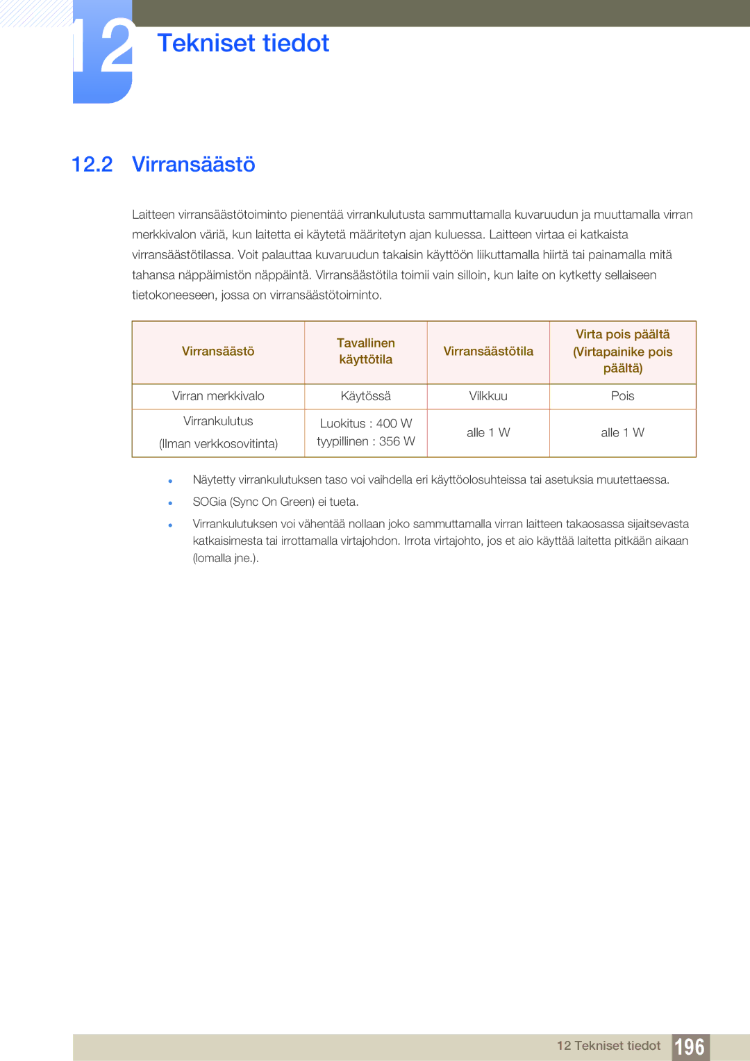 Samsung LH46SLBPLBC/EN manual Virransäästö 