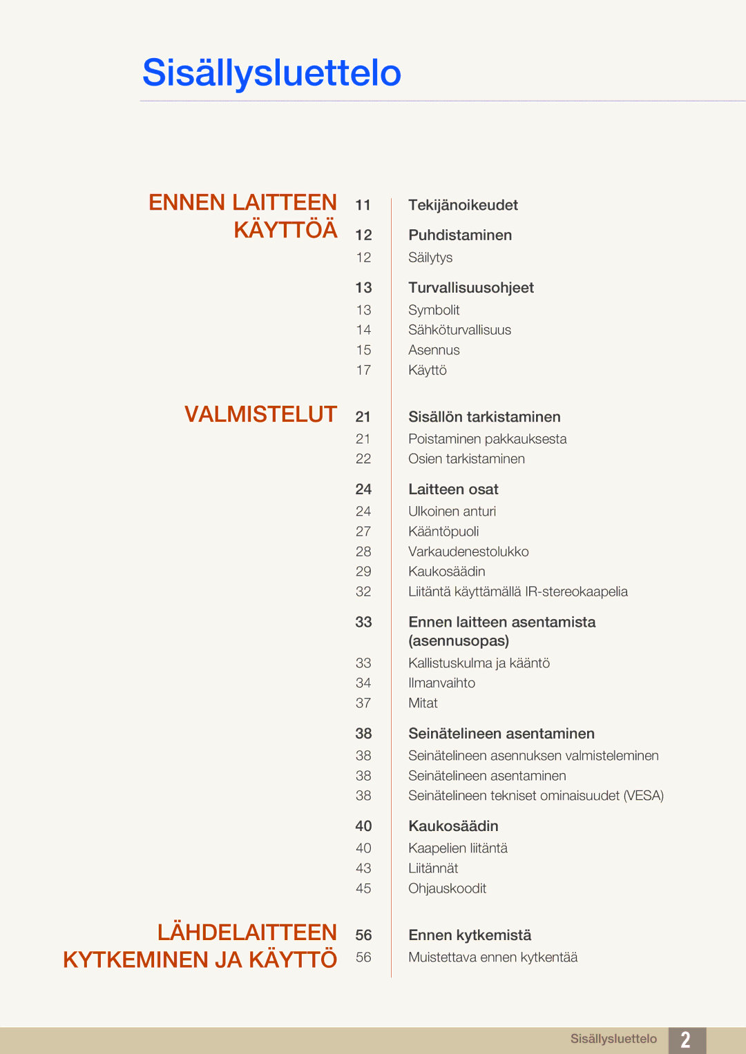 Samsung LH46SLBPLBC/EN manual Sisällysluettelo 