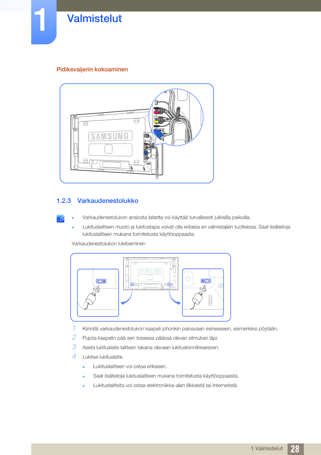 Samsung LH46SLBPLBC/EN manual Varkaudenestolukko, Pidikevaijerin kokoaminen 