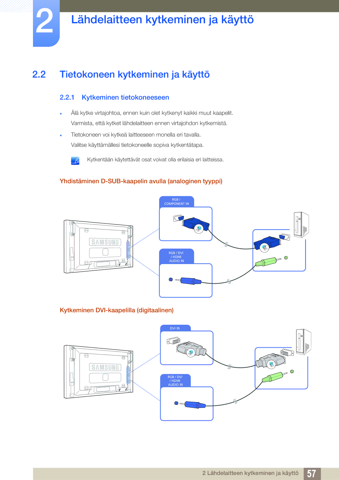 Samsung LH46SLBPLBC/EN Tietokoneen kytkeminen ja käyttö, Kytkeminen tietokoneeseen, Kytkeminen DVI-kaapelilla digitaalinen 