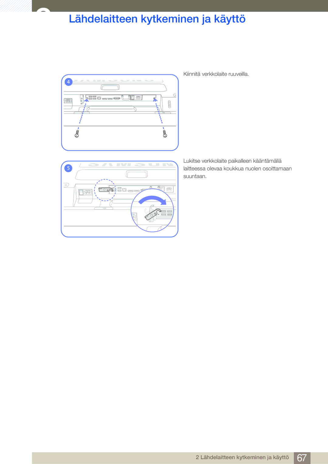 Samsung LH46SLBPLBC/EN manual Lähdelaitteen kytkeminen ja käyttö 