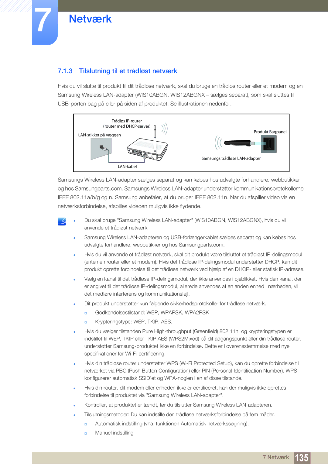 Samsung LH46SLBPLBC/EN manual Tilslutning til et trådløst netværk 