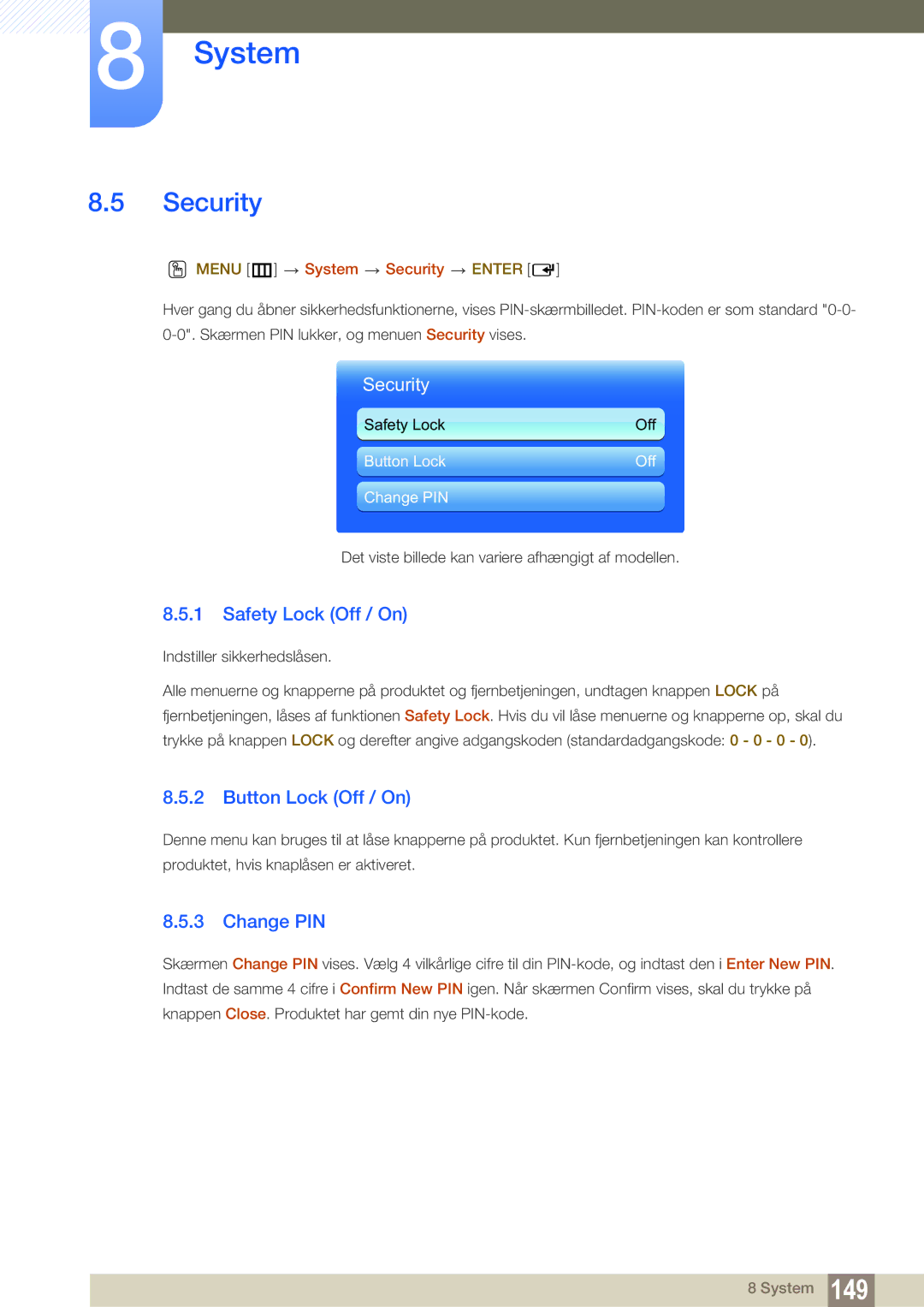 Samsung LH46SLBPLBC/EN manual Security, Safety Lock Off / On, Button Lock Off / On, Change PIN 