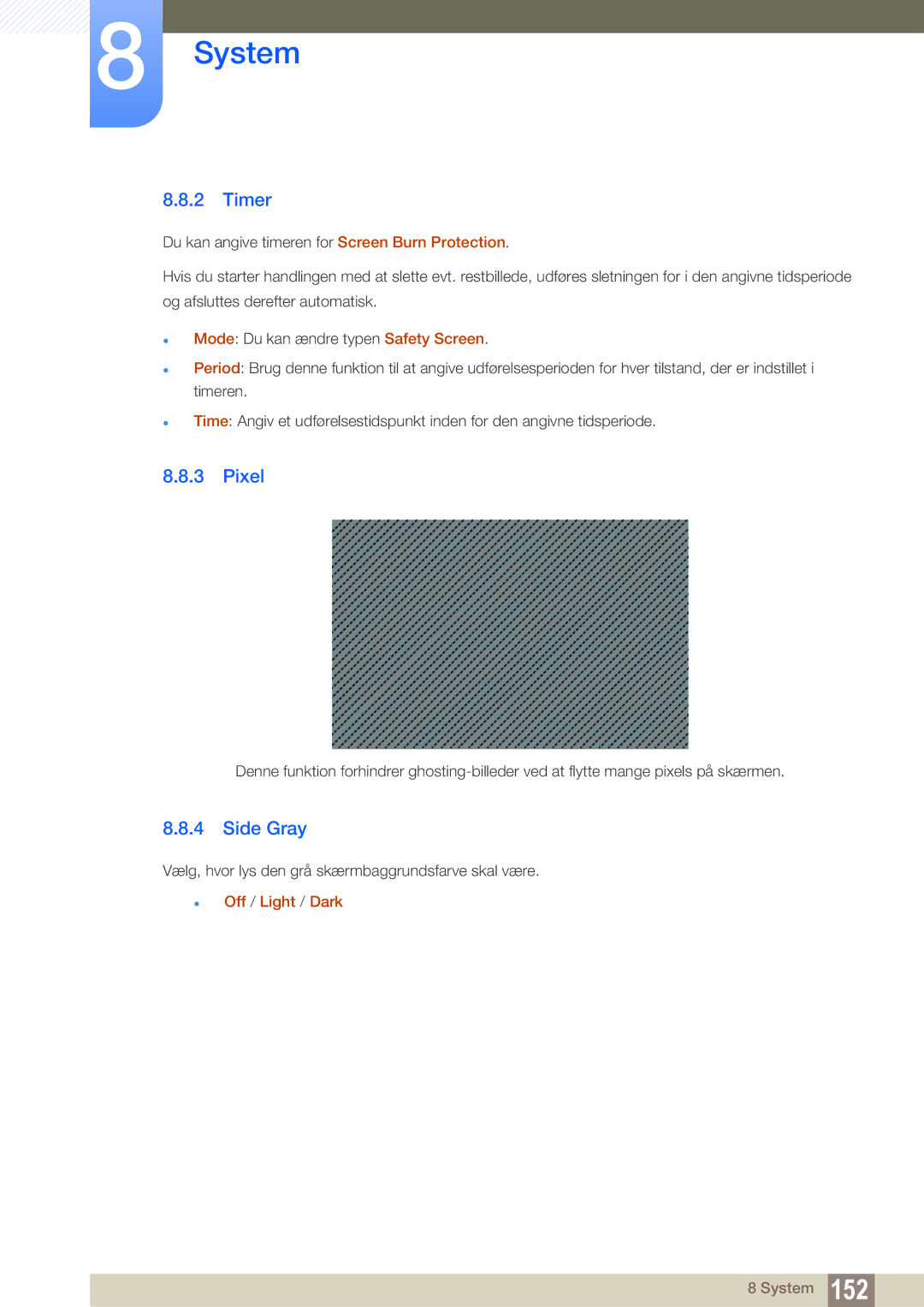Samsung LH46SLBPLBC/EN manual Timer, Pixel, Side Gray, Off / Light / Dark 