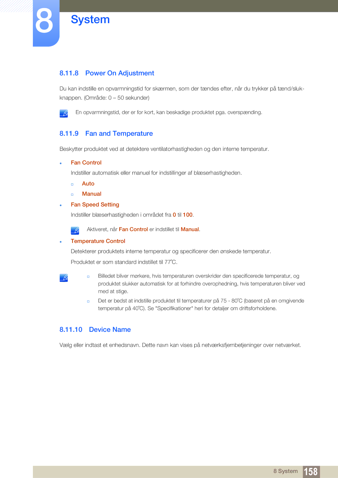 Samsung LH46SLBPLBC/EN manual Power On Adjustment, Fan and Temperature, Device Name 