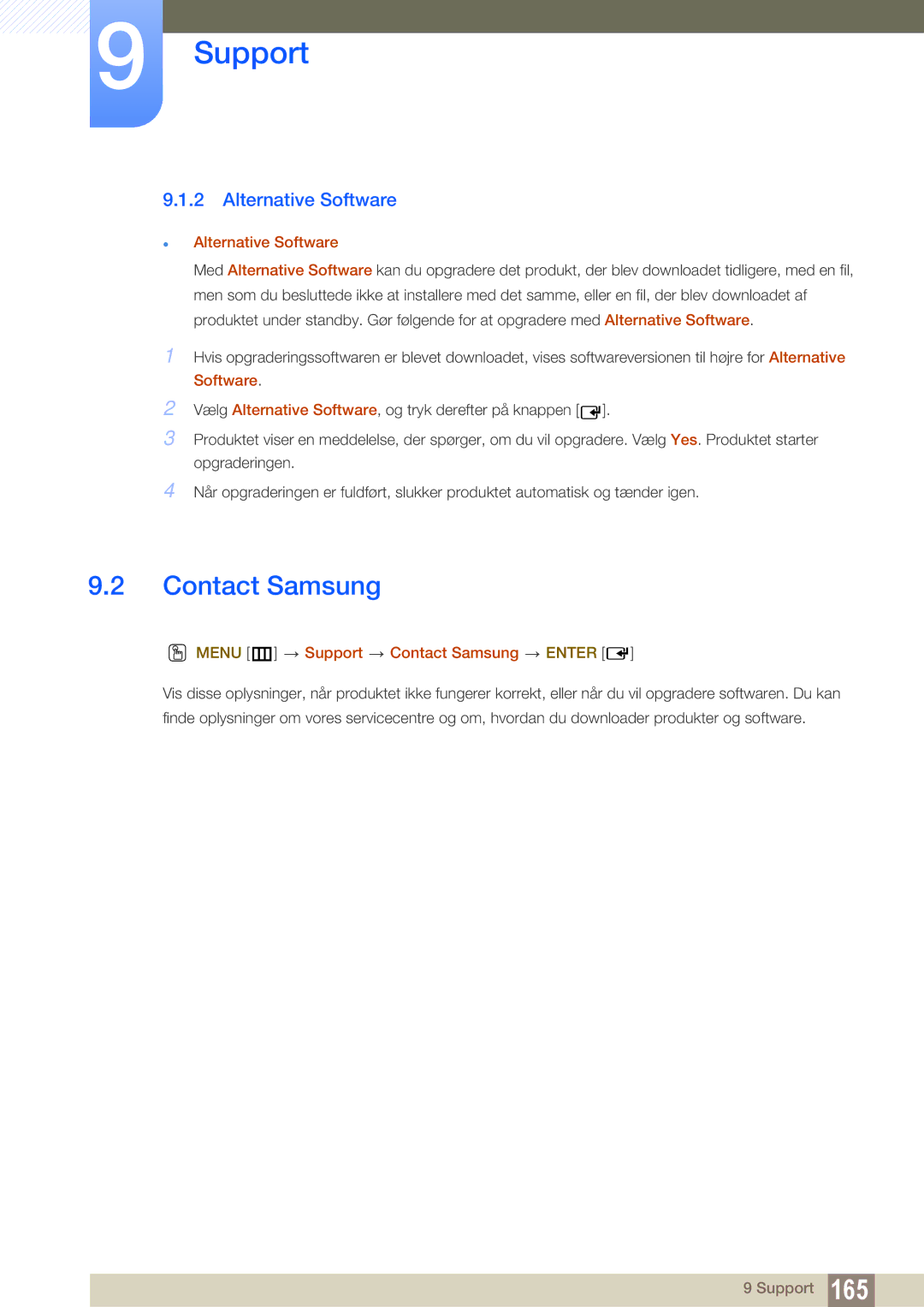 Samsung LH46SLBPLBC/EN manual Alternative Software, Menu m Support Contact Samsung Enter 