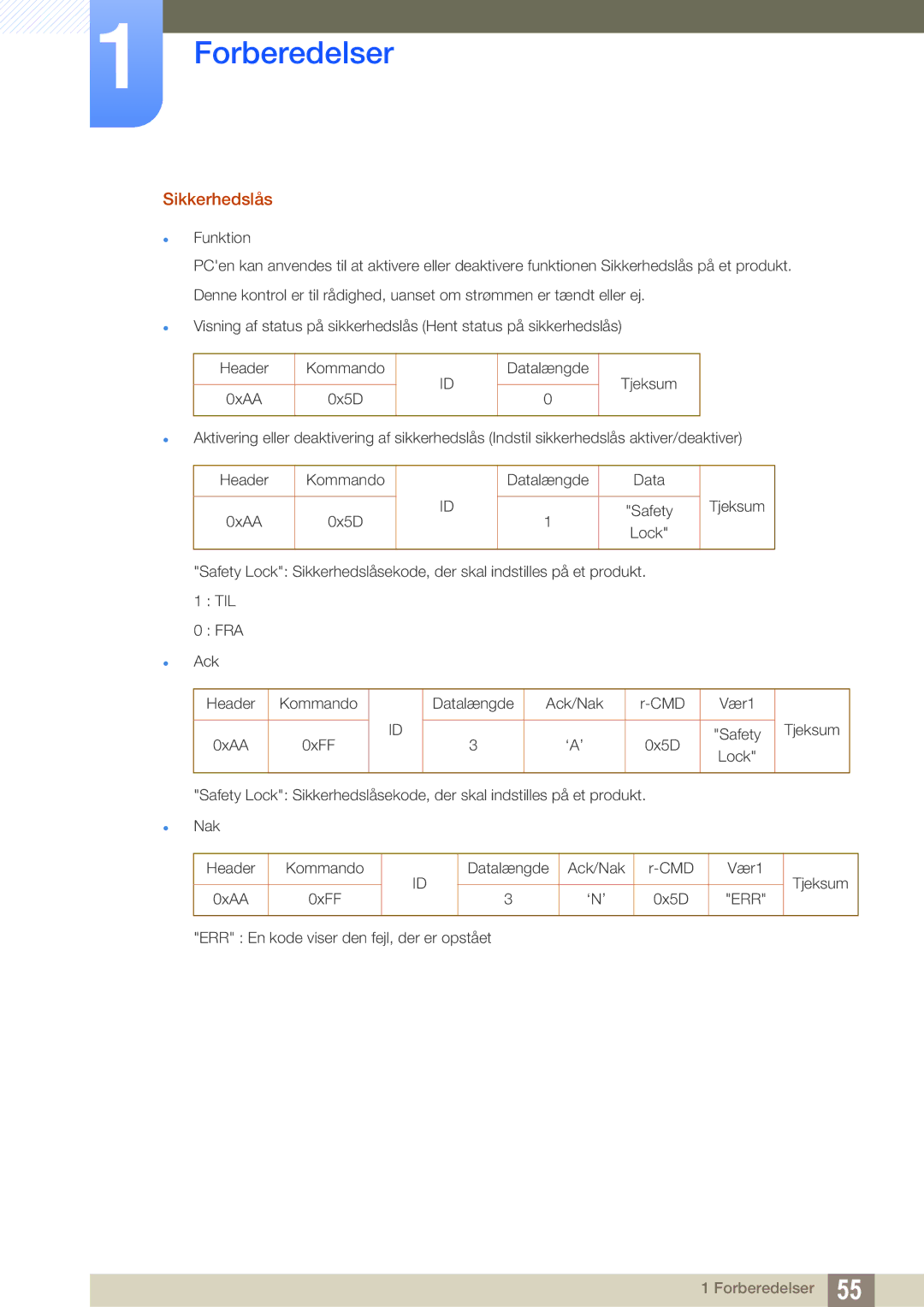 Samsung LH46SLBPLBC/EN manual Sikkerhedslås, Til Fra 