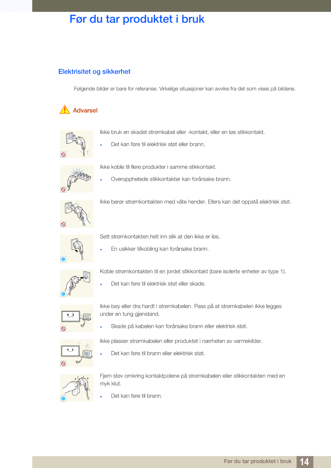 Samsung LH46SLBPLBC/EN manual Elektrisitet og sikkerhet 