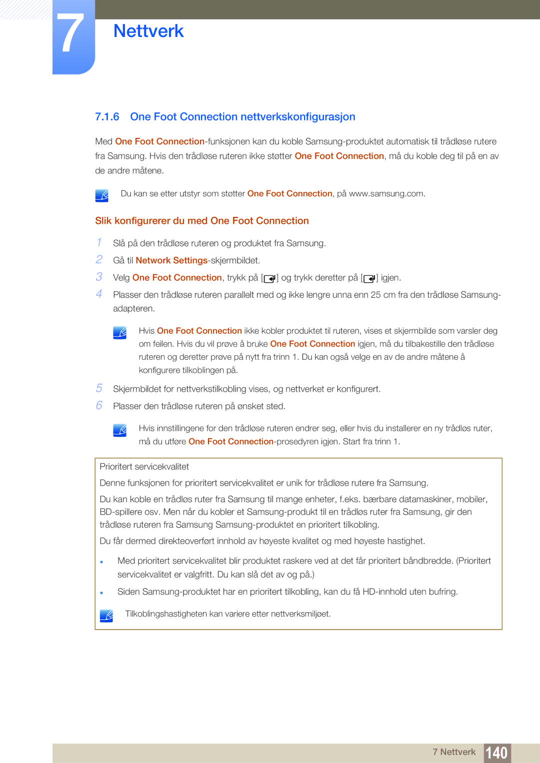 Samsung LH46SLBPLBC/EN manual One Foot Connection nettverkskonfigurasjon, Slik konfigurerer du med One Foot Connection 